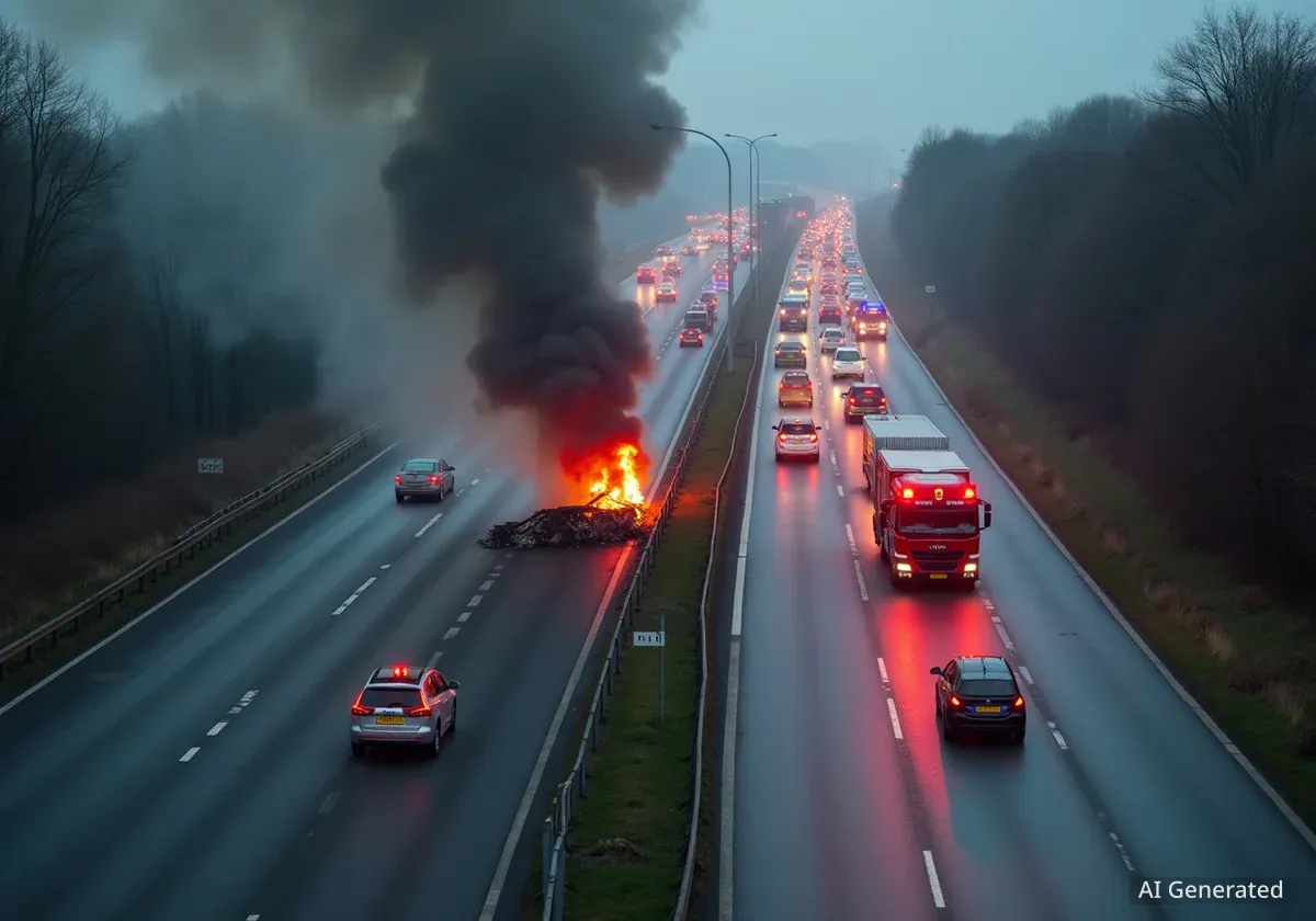 Brennendes Auto auf A57 sorgt für langen Stau bei Köln