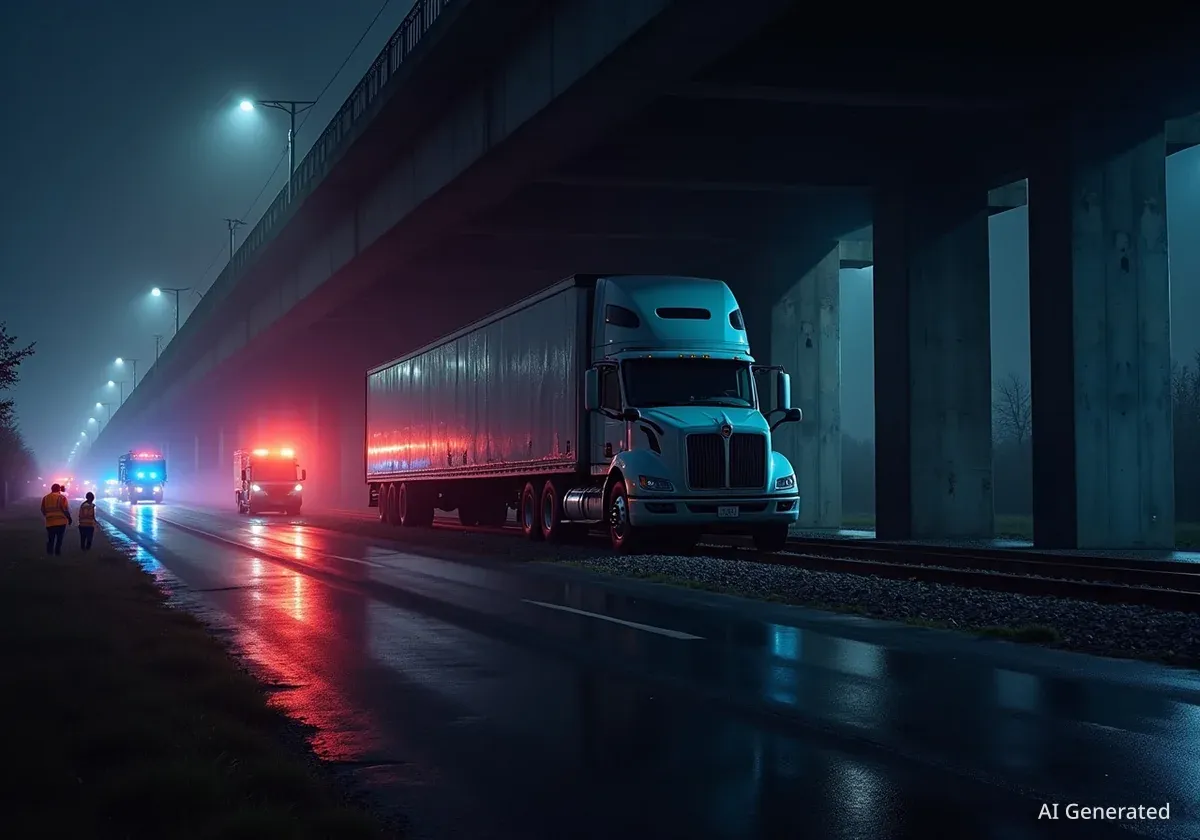 Lkw bleibt erneut unter Eisenbahnbrücke in Köln-Deutz stecken