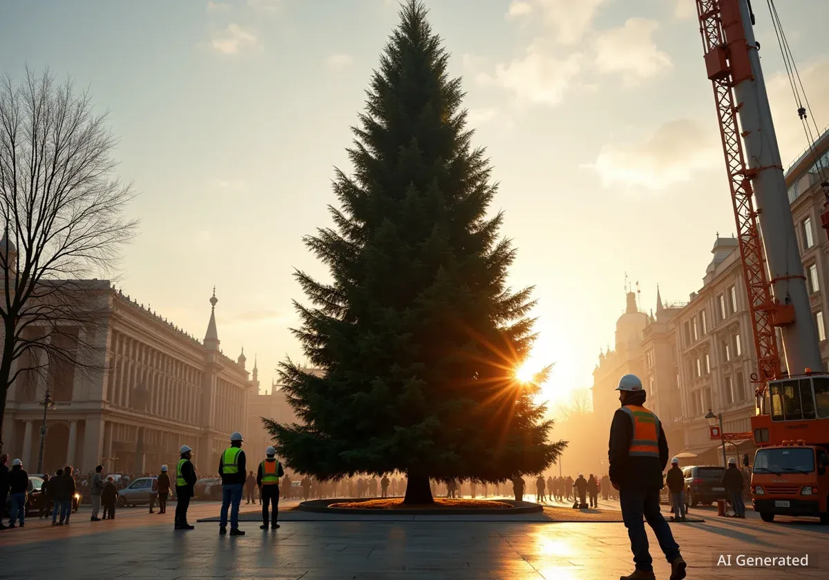 Weihnachtsbaum für den Roncalliplatz in Köln aufgestellt
